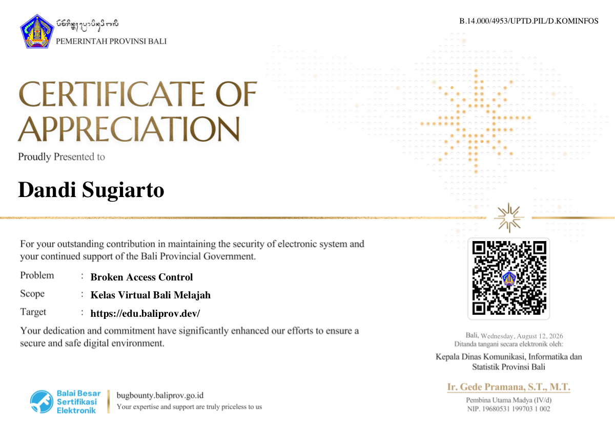 Certificate of Appreciation — Bug Bounty Program